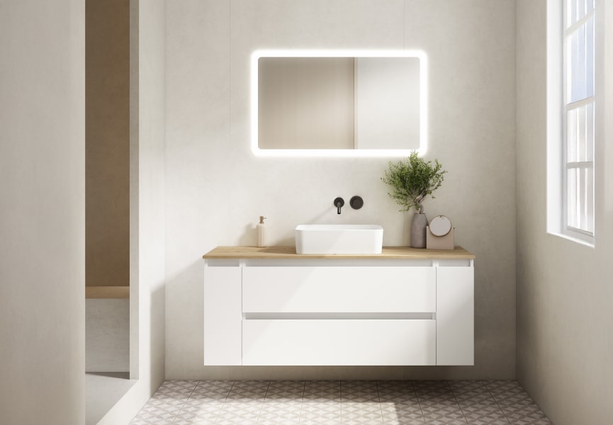 Meuble de salle de bains avec plan de toilette en chêne hydrofuge Box Visobath principal 0