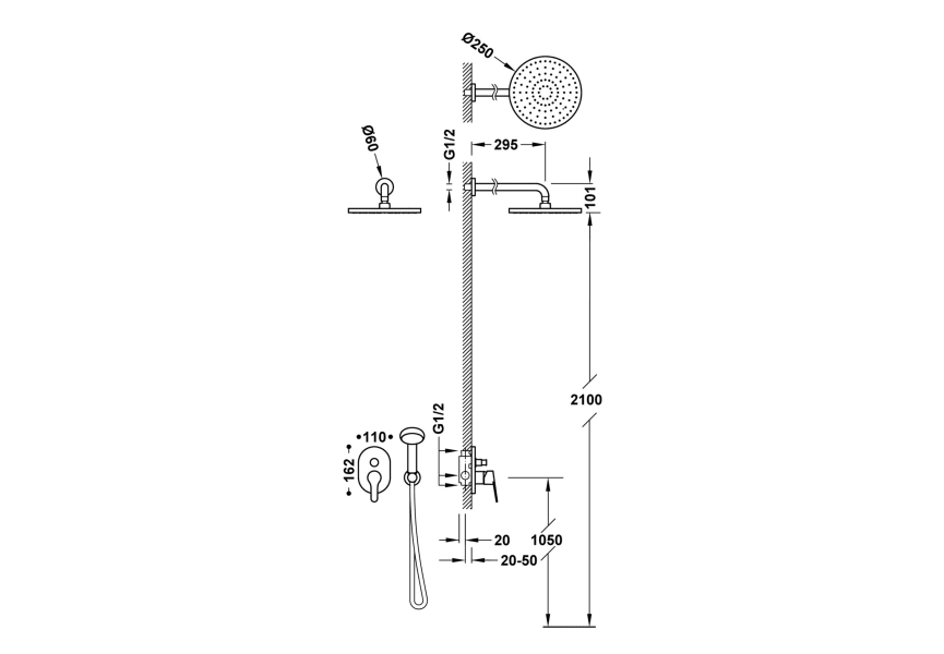Ensemble baignoire et douche encastré Base Tres croquis 1