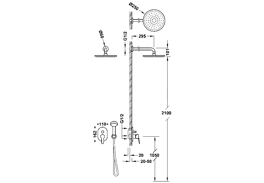 Ensemble baignoire et douche encastré Base Tres croquis 1