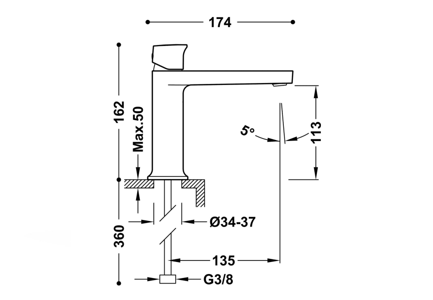 Robinet de lavabo Project Tres croquis 12