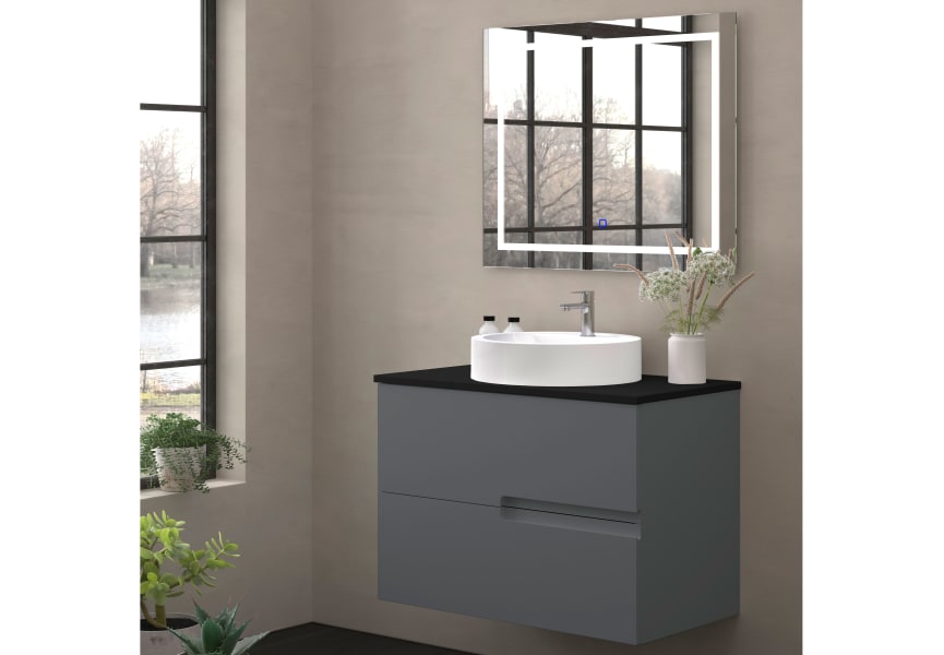 Meuble de salle de bains avec plan de toilette en pierre compacte noire Lia Bruntec principal 5