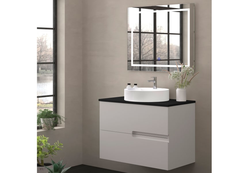 Meuble de salle de bains avec plan de toilette en pierre compacte noire Lia Bruntec principal 1