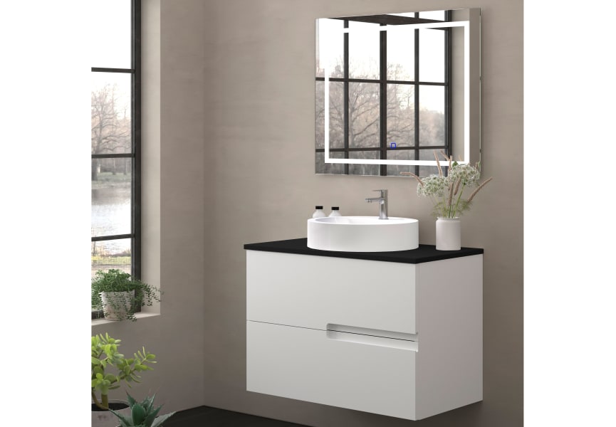 Meuble de salle de bains avec plan de toilette en pierre compacte noire Lia Bruntec principal 0