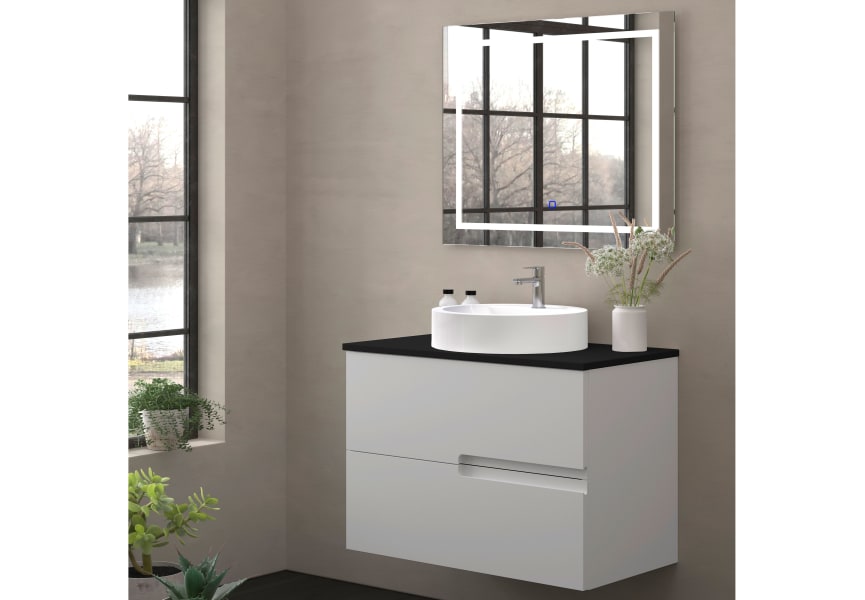 Meuble de salle de bains avec plan de toilette en pierre compacte noire Lia Bruntec principal 3