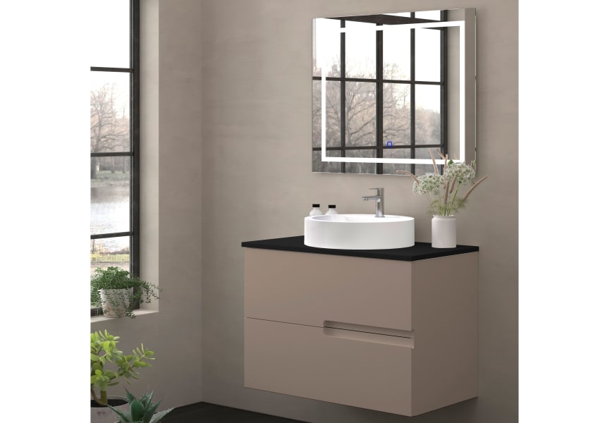 Meuble de salle de bains avec plan de toilette en pierre compacte noire Lia Bruntec principal 4