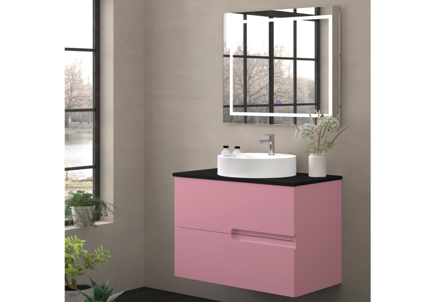 Meuble de salle de bains avec plan de toilette en pierre compacte noire Lia Bruntec principal 9