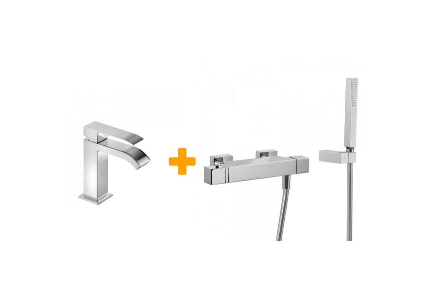 Robinet de lavabo + robinet de douche thermostatique Cuadro Tres principal 0