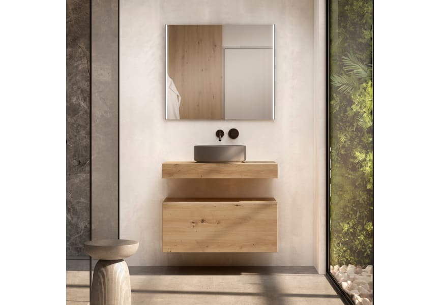 Meuble de salle de bains avec plan de toilette en bois de 10 cm de haut et caisson monocolore Nomad Visobath principal 0