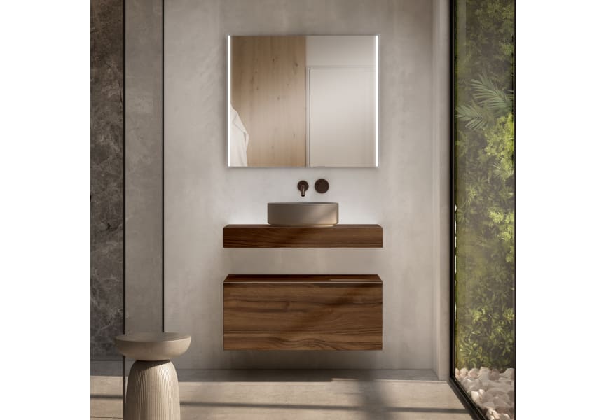 Meuble de salle de bains avec plan de toilette en bois de 10 cm de haut et caisson monocolore Nomad Visobath principal 3
