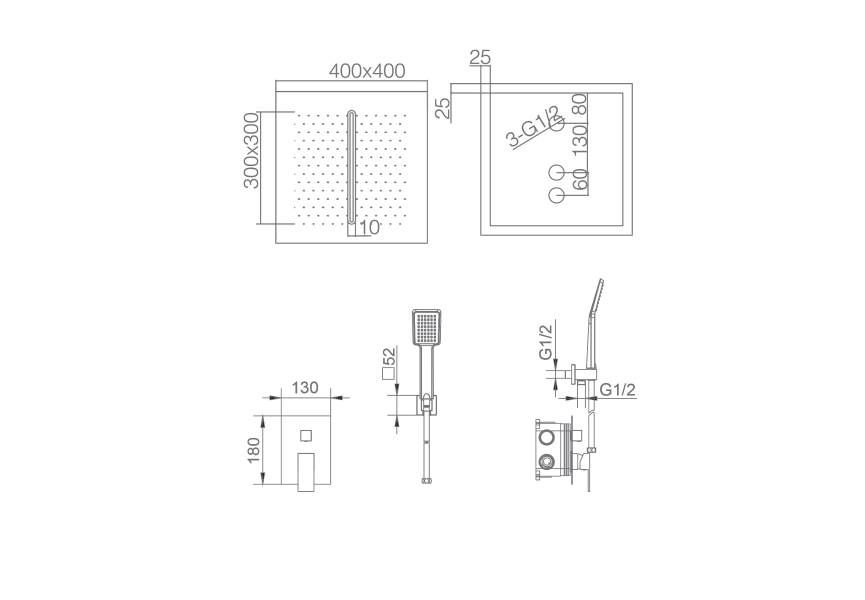 Ensemble de douche à encastrer Málaga Imex croquis 4
