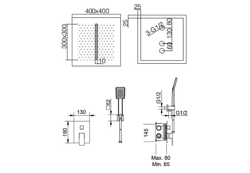 Set de douche à encastrer Málaga Imex croquis 7