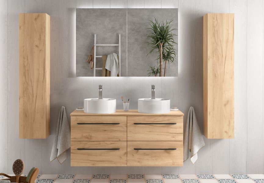 Ensemble des meubles de salle de bains avec vasque à poser Morai Salgar principal 0