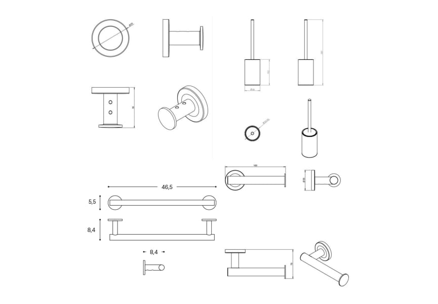 Ensemble d'accessoires de salle de bains Architect S+ Cosmic croquis 5