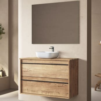 Meuble de salle de bains avec plateau en bois Candem Bruntec