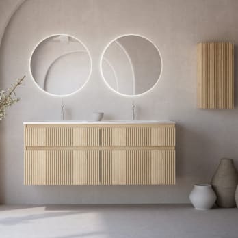 Ensemble de meubles de salle de bain en bois massif rainuré Alpes 7 Bruntec