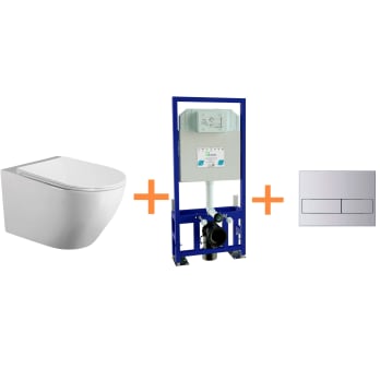 Pack WC suspendu avec réservoir de chasse encastré et bouton poussoir Lisboa Plus de Bruntec