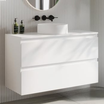 Meuble de salle de bains MDF laqué avec plan de toilette en bois Vilma Bruntec