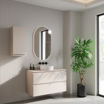 Meuble de salle de bains MDF laqué avec plan de toilette en bois Vilma Bruntec