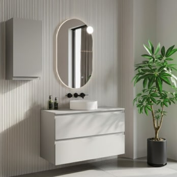 Meuble de salle de bains MDF laqué avec plan de toilette en bois Vilma Bruntec