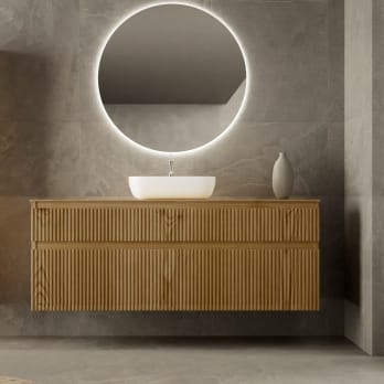 Meuble de salle de bains en bois massif sur mesure avec plan de toilette en bois Alpes 1 Bruntec