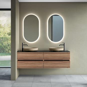 Meuble de salle de bains avec plan de toilette en microtec noir Kora Bruntec