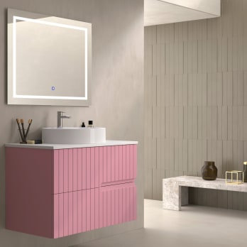 Meuble de salle de bains avec plan de toilette en pierre compacte blanc Ebi Bruntec couleurs