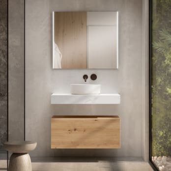 Ensemble de meubles de salle de bain avec plan de travail en bois de 10 cm de hauteur couleur marbre Cala avec tiroirs Nomad Visobath