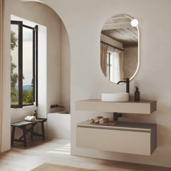 Ensemble de meubles de salle de bains MDF laqués avec plan de toilette en bois Vilma Bruntec