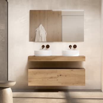 Meuble de salle de bain avec plan de toilette en bois de 10 cm de hauteur et tiroirs Nomad unicolore Visobath
