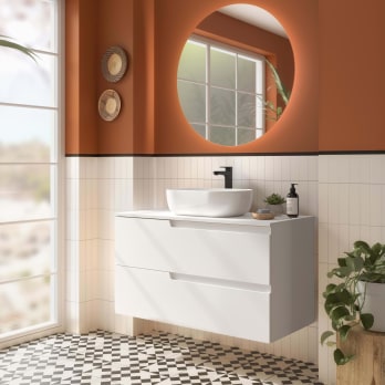 Meuble de salle de bains avec plan de toilette dans la même couleur que le meuble Vima Salgar