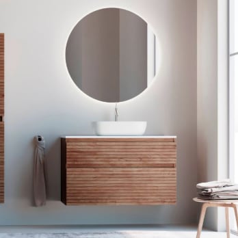 Meuble de salle de bain en bois massif avec plan de toilette Solid surface Alpes 5 Bruntec