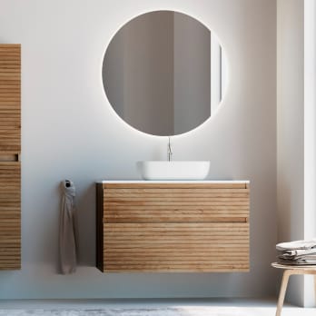 Meuble de salle de bain en bois massif avec plan de toilette Solid surface Alpes 5 Bruntec