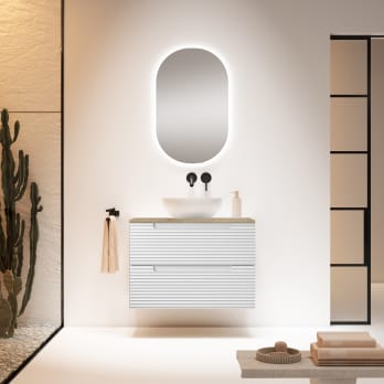 Meuble de salle de bains avec plan de toilette Chêne Costa Kyoto Visobath hydrofuge