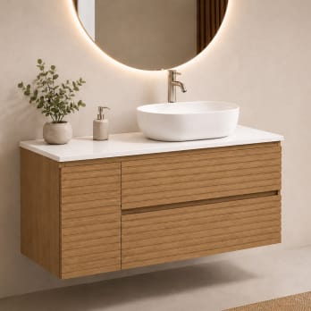 Meuble de salle de bains Alpes 21 Bruntec avec plan de toilette Solid Surface blanc