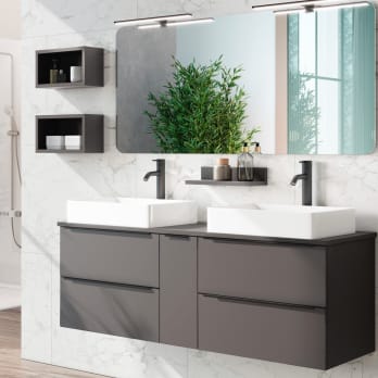 Coycama Landes meuble de salle de bain en bois avec plan de toilette en bois