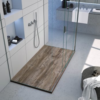 Receveurs de douche en résine décorés Stone 3D effet Bois Bruntec