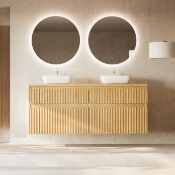 Meuble de salle de bains en bois massif rainuré Alpes 9 Bruntec