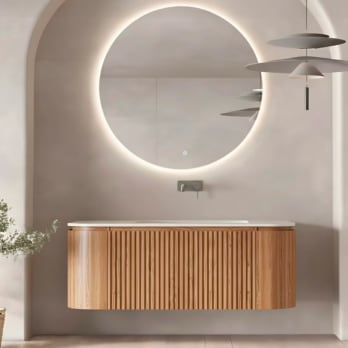 Ensemble meuble de salle de bain 100 cm en bois massif de frêne avec lavabo Solid Surface Evo Curve Bruntec