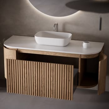 Meuble de salle de bain en frêne massif avec plan de toilette Solid Surface Evo Curve Bruntec