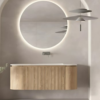 Ensemble meuble de salle de bain 100 cm en bois massif de frêne avec lavabo Solid Surface Evo Curve Bruntec