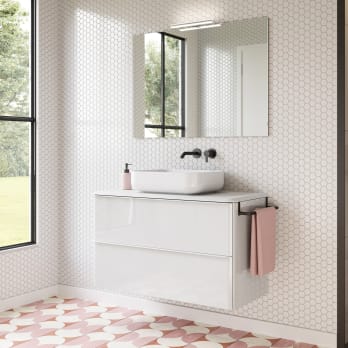 Meuble de salle de bains avec plan de toilette en résine blanche Dai Top Royo