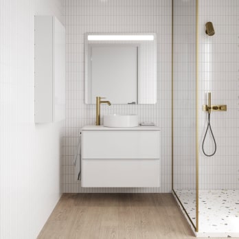 Meuble de salle de bains avec plan de toilette en résine blanche Dai Top Royo