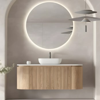 Meuble de salle de bain 100 cm en frêne massif avec plan de toilette Solid Surface Evo Curve Bruntec