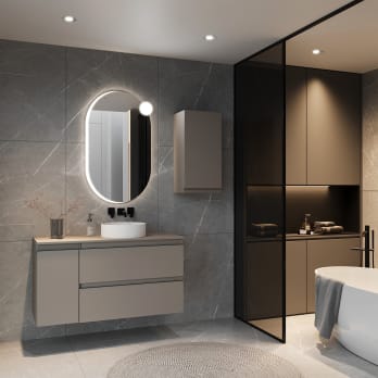 Meuble de salle de bains MDF laqué avec plan de toilette en bois Vilma Bruntec