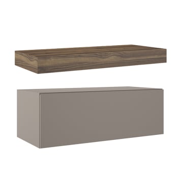Meuble de salle de bains avec plan de toilette en bois de 10 cm de hauteur couleur Valenti avec caisson Nomad Visobath