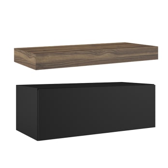 Meuble de salle de bains avec plan de toilette en bois de 10 cm de hauteur couleur Valenti avec caisson Nomad Visobath