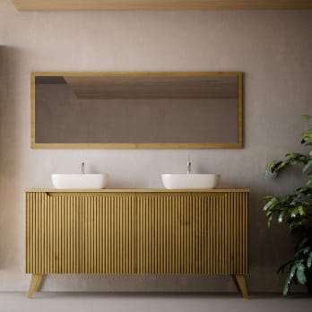 Meuble de salle de bains avec plan de toilette en bois massif et pieds Alpes 15 Bruntec