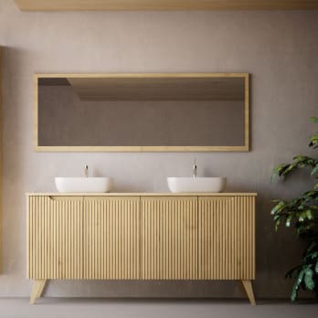 Meuble de salle de bains avec plan de toilette en bois massif et pieds Alpes 15 Bruntec