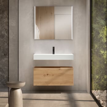 Ensemble meuble de salle de bains avec vasque en céramique de 12 cm de hauteur et meuble à tiroirs Nomad de Visobath