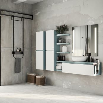 Meuble de salle de bains avec plan de toilette en bois Aqua Campoaras